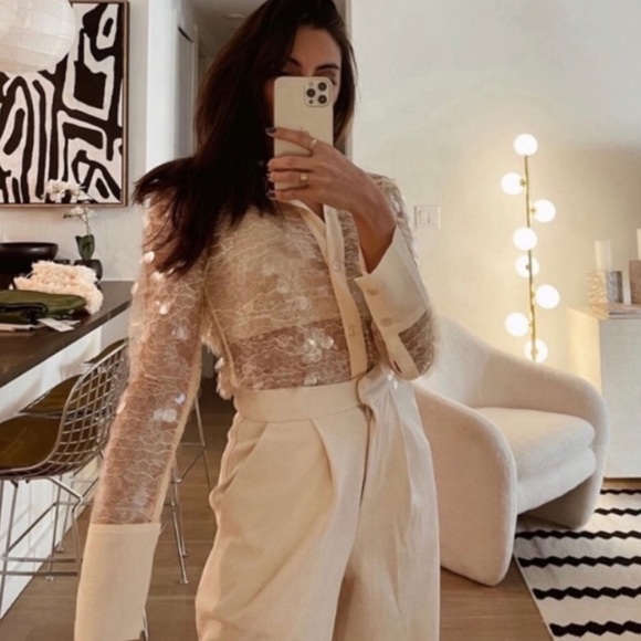 NWT ZARA beige SEMI-SHEER SEQUIN TOP - Picture 6 of 15